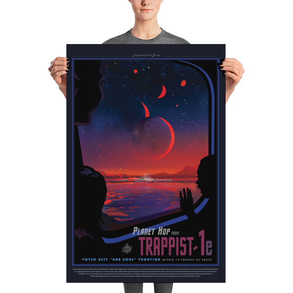 Planet Hop from Trappist 1e - Vintage NASA JPL Space Tourism Poster - Matte Finish - 12x18 or 24x36